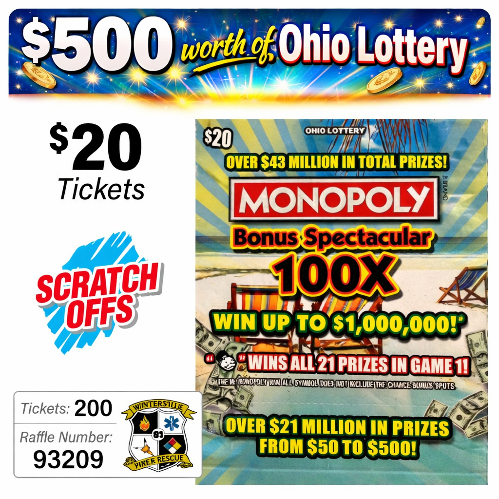Ohio Lottery $20 Game #93209 – Wintersville Fire & Rescue Master