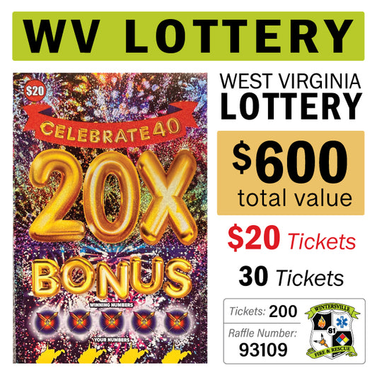 West Virginia Lottery $20 Game #93109