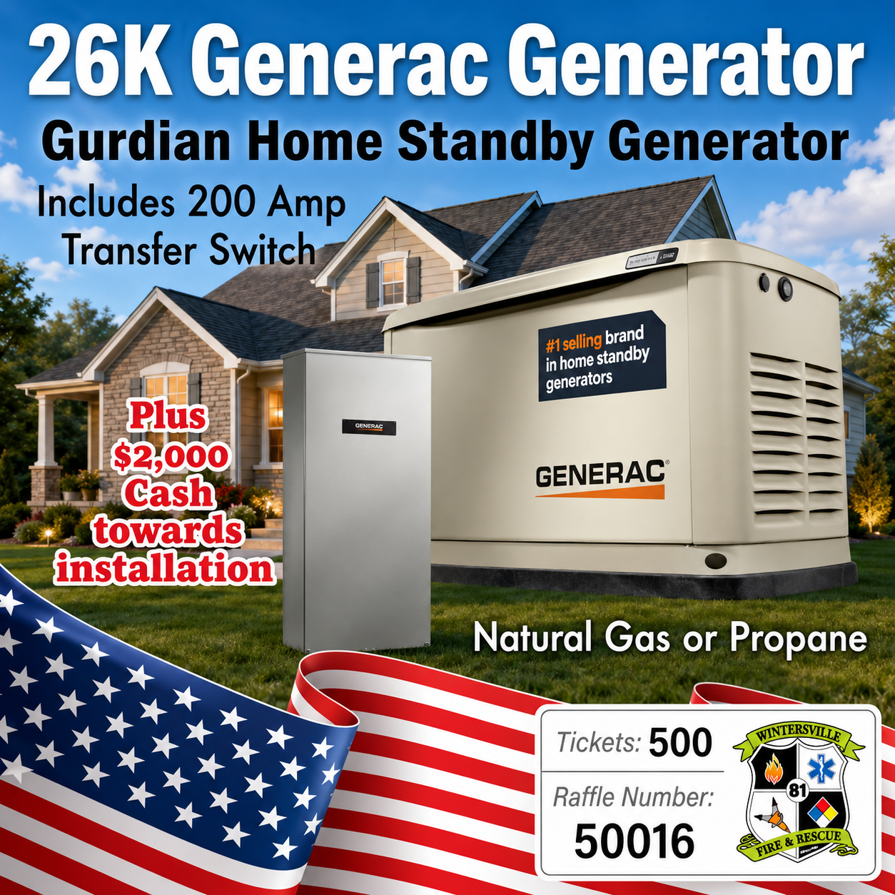 26kW Generac Home Standby Generator w/ Switch #50016